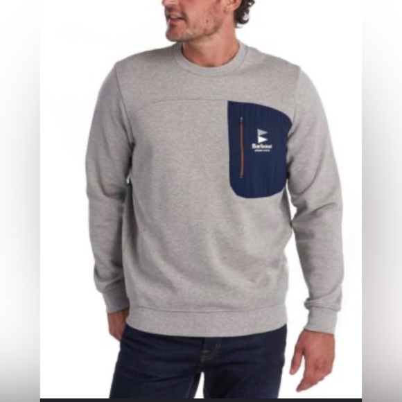 Barbour Top Men’s Medium Skiff Crewneck Sweatshirt Grey Marl Pullover - Picture 1 of 8